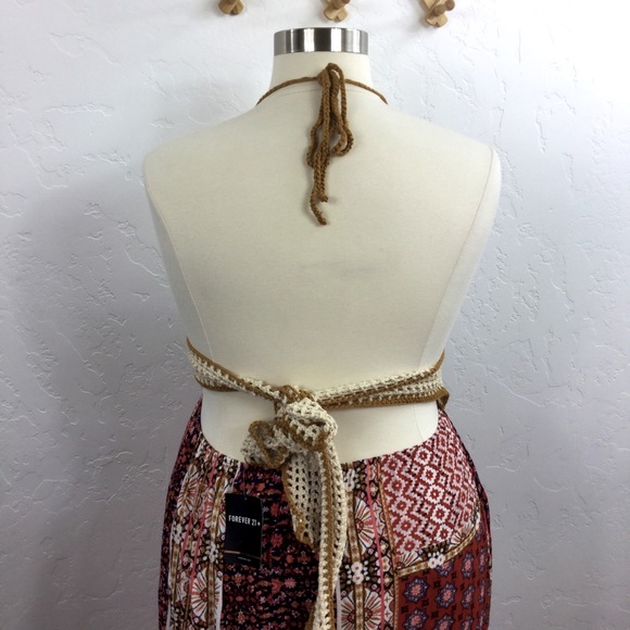 Boho Patchwork Crochet Halter Top Tie Maxi Dress - Picture 8 of 11